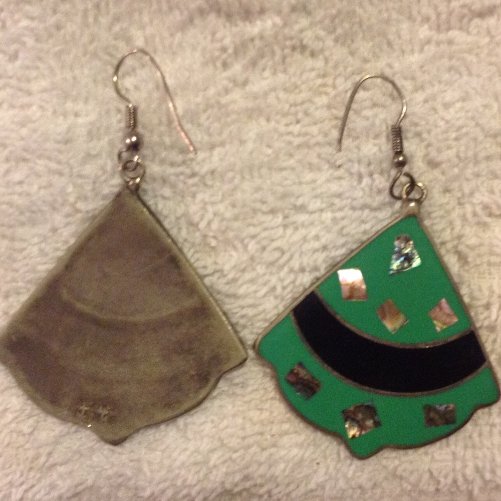 Sterling Silver Green and Onyx Earrings